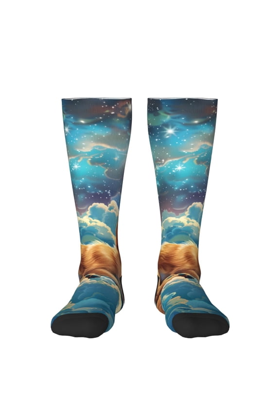 Artistic Starry Sky Cloud Dog Print Thigh High Socks Extra Long Stretchy Sock Women Over Knee High Opaque Stocking Daily Wear