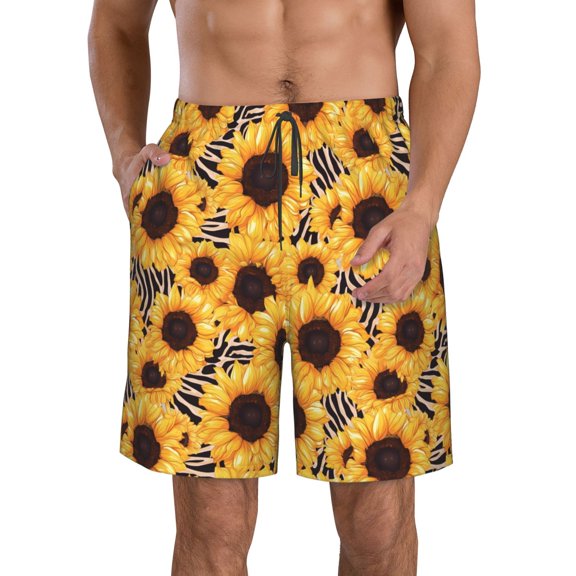 Vsdgher Artistic Zebra Print Sunflower Men's Beach Shorts, Surfing shorts, Swim trunks, Quick Dry Swim Trunks for Surfing Beach Fun -XX-Large