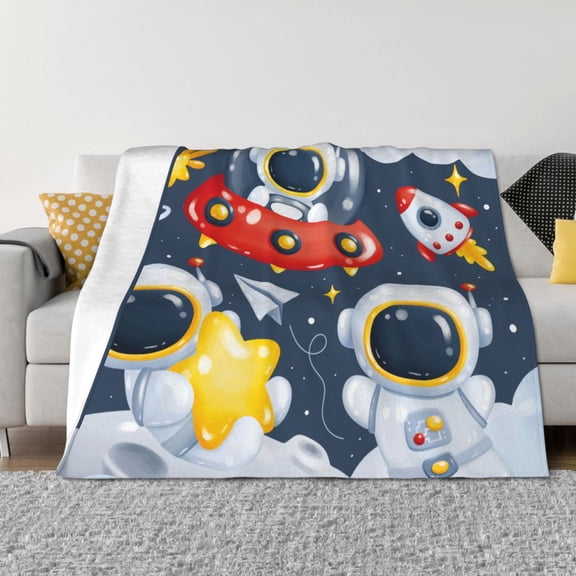 Vsdgher Astronaut And Space Pattern Fleece Throw Blanket, Horizontal Fleece Bedding Home Decor for Couch & Bed All Season Use -80"x60"