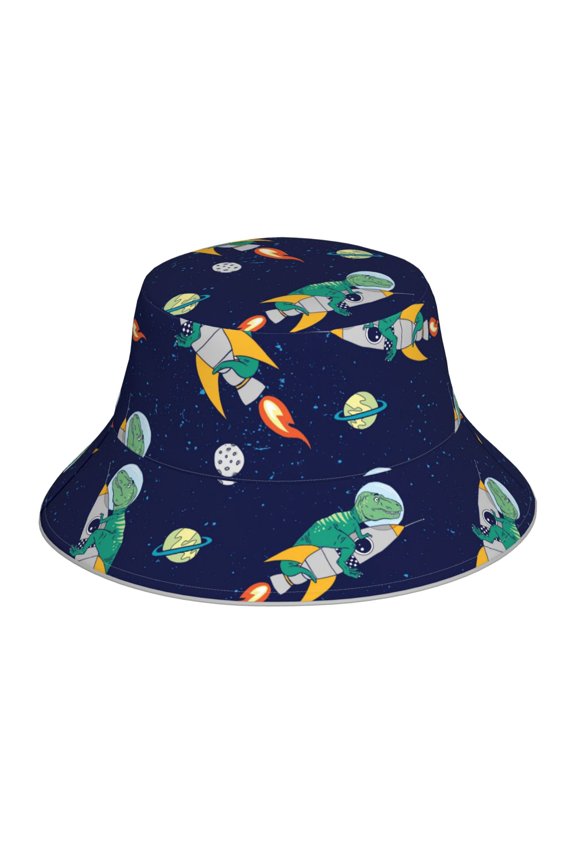 Astronaut Dinosaur and Space Print Bucket Hat for Men&Women Bucket Hat Reversible Summer Double-Side-Wear Travel Gardening, Beach, Camping, Hiking, Fishing Cap