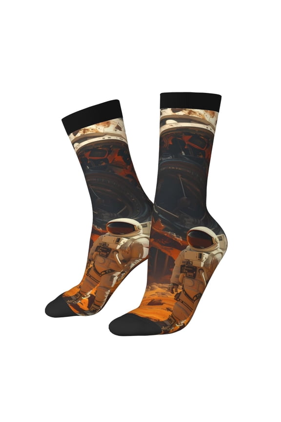Astronaut Exploring Mars Crew Socks for Men & Women, Breathable Casual Athletic Ankle Socks