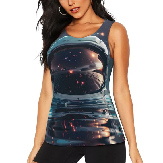 Vsdgher Astronaut Helmet Reflections Tank Top Sports Vest Bra for Women Sports ,Quick Dry Sports Workout Running Top Vest-Large
