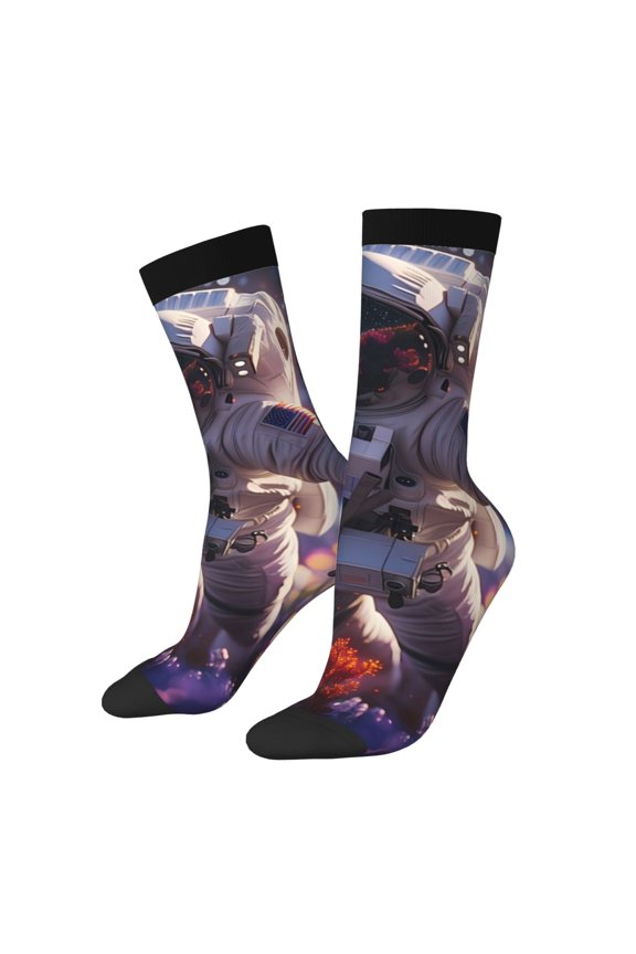 Astronaut In Cosmic Garden Crew Socks for Men & Women, Breathable Casual Athletic Ankle Socks