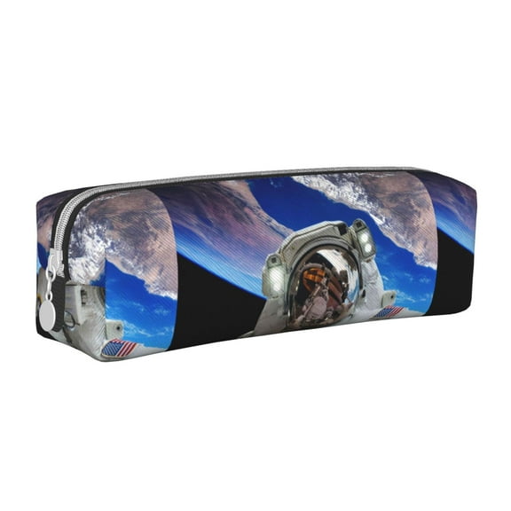 Vsdgher Astronaut in Outer Space Leather Pencil Case, Makeup Pouch, Zipper Pouch for Daily Essentials, Storage Organizer, Cosmetics and Stationary Bag