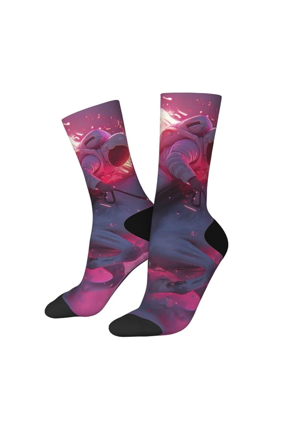 Astronaut Riding Fiery Horse Crew Socks for Men & Women, Breathable Casual Athletic Ankle Socks