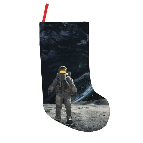 Vsdgher Astronaut Standing In The Moon Christmas Stockings 18 inch Large Kids Stocking Bags Hanging Socks for Christmas Decor Decorations