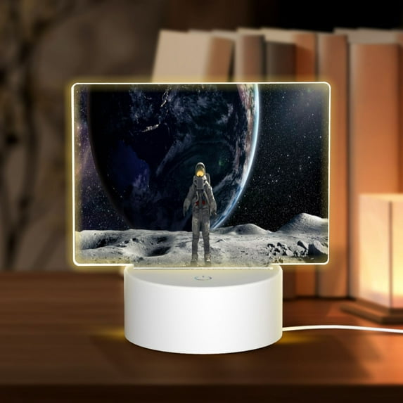 Vsdgher Astronaut Standing In The Moon Rectangular Acrylic Night Light Acrylic Sleep Night Light Friend Gifts for Birthday Gifts for Women Teens Boys Girls