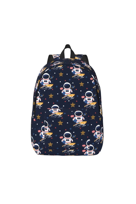 Astronaut Surfing Print Canvas Backpack Travel Rucksack Unisex Knapsack 15.7/17.7Inch Laptop Backpack for Work,College -Small