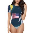thumbnail image 1 of Vsdgher Astronaut With USA Flag Prinr Short Sleeve Body suit for Womens, Sexy Onesie One Piece Round Neck Bodysuit Shapewear Tummy Control-XX-Large, 1 of 7