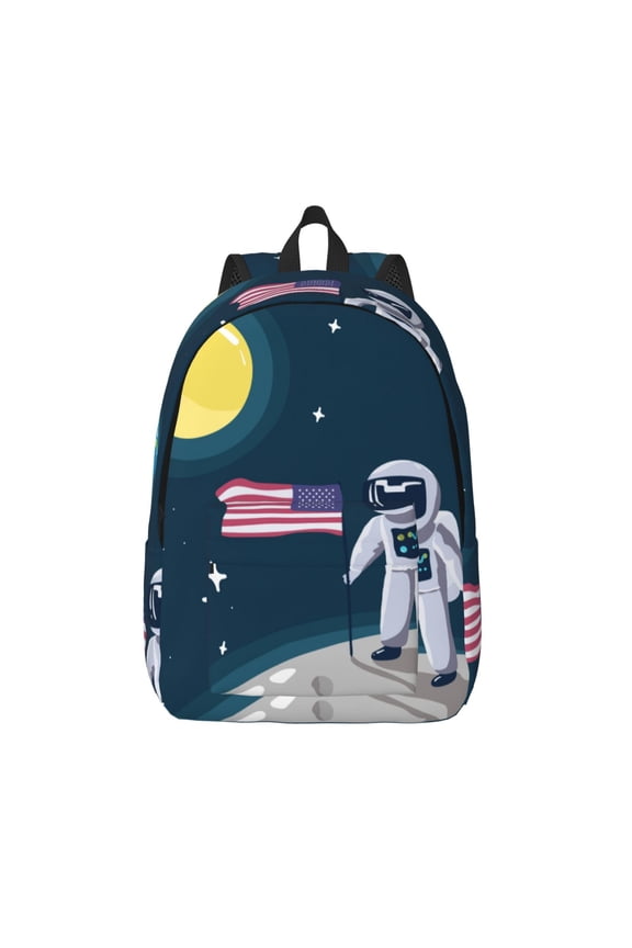 Astronaut With USA Flag Print Canvas Backpack Travel Rucksack Unisex Knapsack 15.7/17.7Inch Laptop Backpack for Work,College -Small