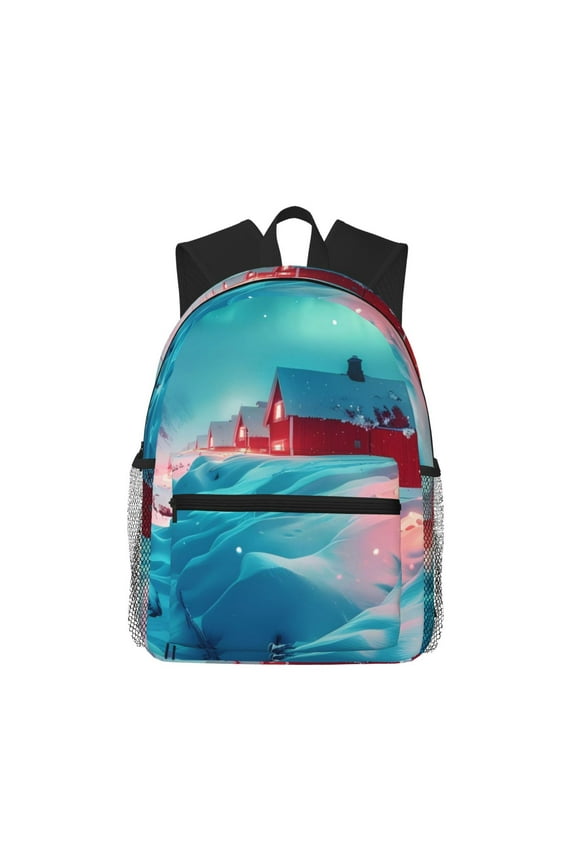 Aurora Borealis Village Unisex Large Capacity Bookbag, Schoolbag, Casual Daypack for High School, College, Teens, Travel, Work