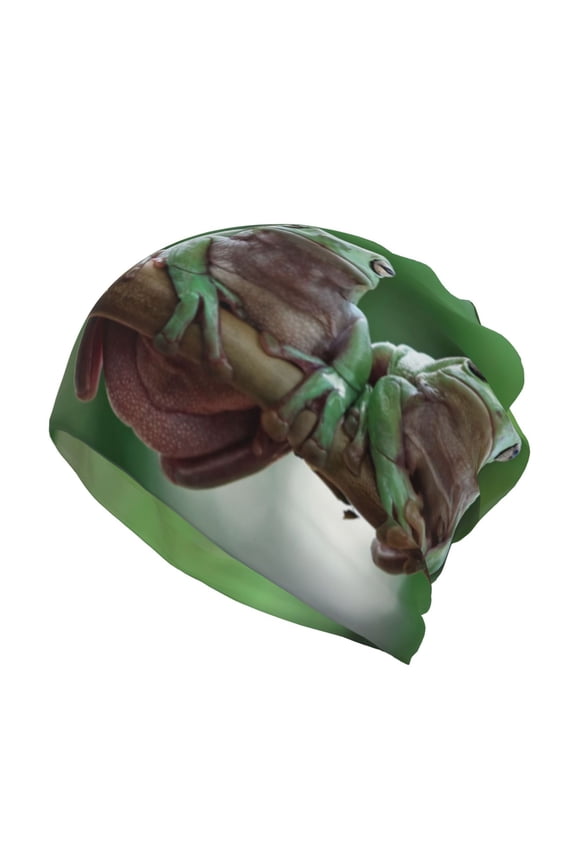 Australian White Tree Frog Sitting on Branch Slouchy Beanie Hat for Men/Women, Skull Cap Chemo Cap Night Sleeping Cap