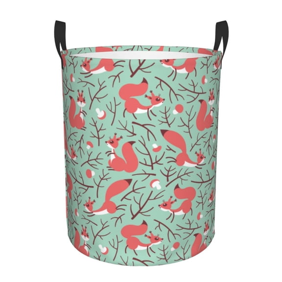 Vsdgher Autumn Branches Fox and Mushrooms Waterproof Round Large Laundry Basket -Toy Storage Basket, Perfect as Hamper, Kids Room Storage, and Toy Containment-Small