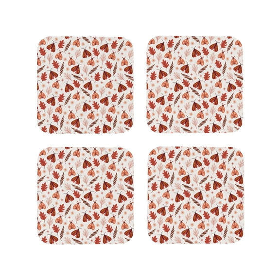 Vsdgher Autumn Brown Butterfly Leather Coasters for Drinks, Durable Drink Coasters 4 Set for Tabletop Protection, Luxurious Home Décor and Housewarming Gift-Square