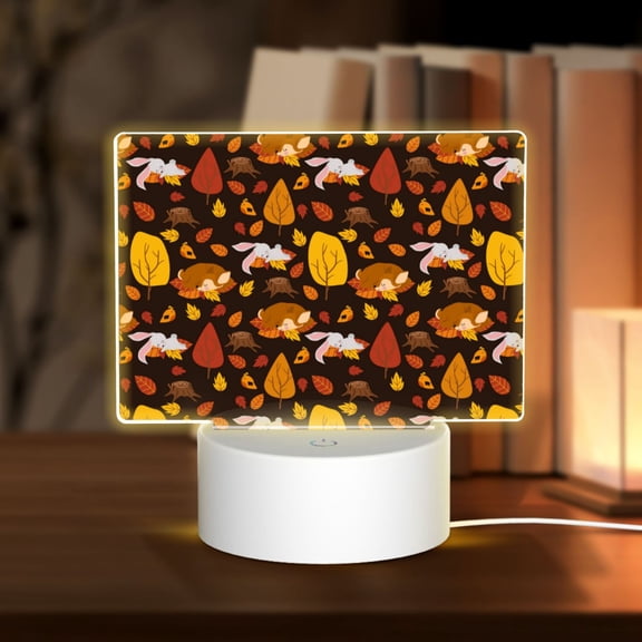 Vsdgher Autumn Forest Small Animals Lazy Rectangular Acrylic Night Light Acrylic Sleep Night Light Friend Gifts for Birthday Gifts for Women Teens Boys Girls
