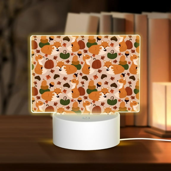 Vsdgher Autumn Fox Pumpkin Lazy Rectangular Acrylic Night Light Acrylic Sleep Night Light Friend Gifts for Birthday Gifts for Women Teens Boys Girls