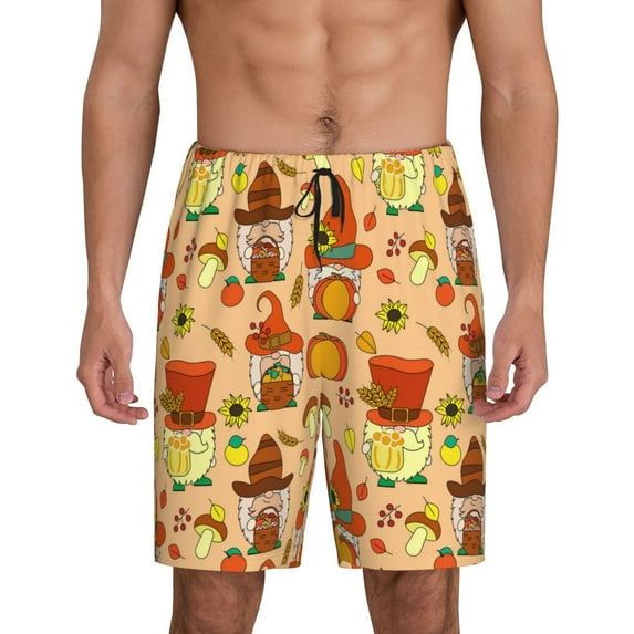 Vsdgher Autumn Gnomes Print Men's Pajama Shorts Lounge Bottoms Sleep Shorts Elastic Waist Lightweight PJ Shorts with Pockets-Small