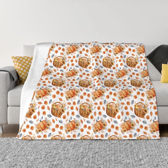 Vsdgher Autumn Harvest Baskets Pattern Fleece Throw Blanket, Horizontal Fleece Bedding Home Decor for Couch & Bed All Season Use -40"x30"