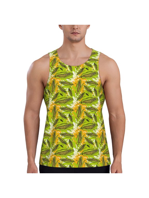 Autumn Harvest Cartoon Corn Men's Workout Tank Tops Sleeveless Gym Shirt Quick Dry Fitness Bodybuilding Sleeveless T Shirt-Small