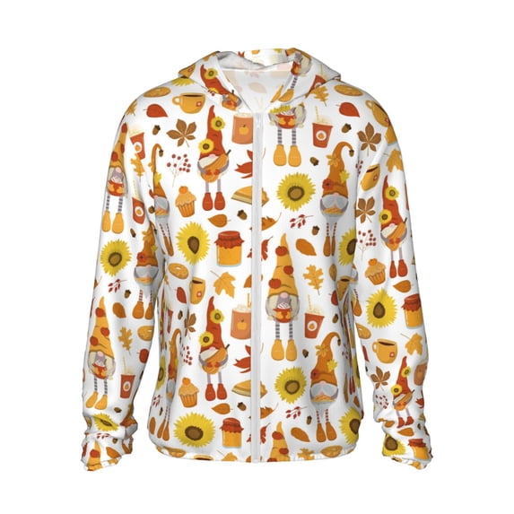 Vsdgher Autumn Harvest Gnomes Print Adult Hoodie Shirts Rash Guard for Men Women,Long Sleeve Sun Protection Fishing Shirts for Athletic Running Swim-X-Large