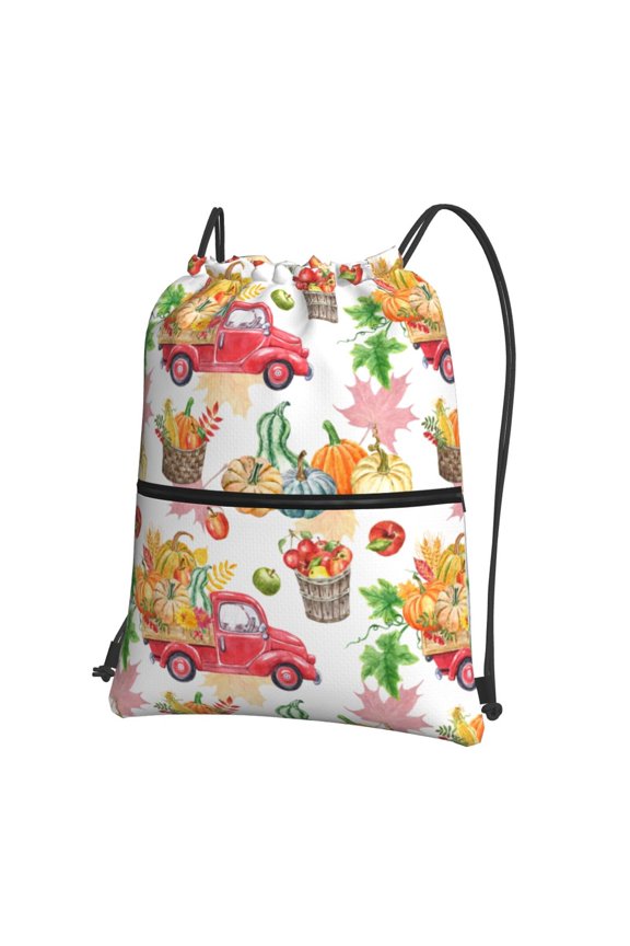 Autumn Harvest Truck Drawstring Backpack Water Resistant String Bag Sports Sackpack Gym Sack for Men Women