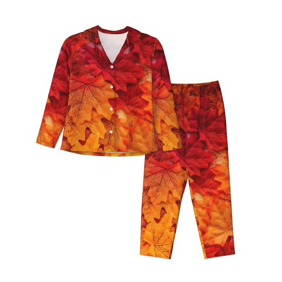 Vsdgher Autumn Leaf Pajamas Set Long Sleeve Sleepwear Womens Button Down Nightwear Pj Sets-XX-Large