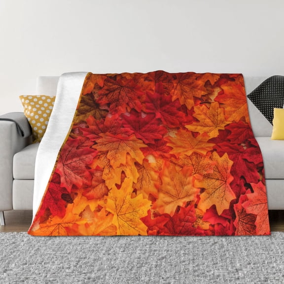 Vsdgher Autumn Leaf Pattern Fleece Throw Blanket, Horizontal Fleece Bedding Home Decor for Couch & Bed All Season Use -40"x30"