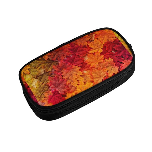 Vsdgher Autumn Leaf Print Large Capacity Pencil Case Pouch with Zipper, Portable Aesthetic Big Capacity Pencil Cases Pen Office Travel Stationery Bag