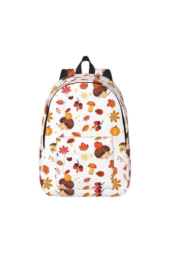 Autumn Maple Leaf with Hedgehog Print Canvas Backpack Travel Rucksack Unisex Knapsack 15.7/17.7Inch Laptop Backpack for Work,College -Medium