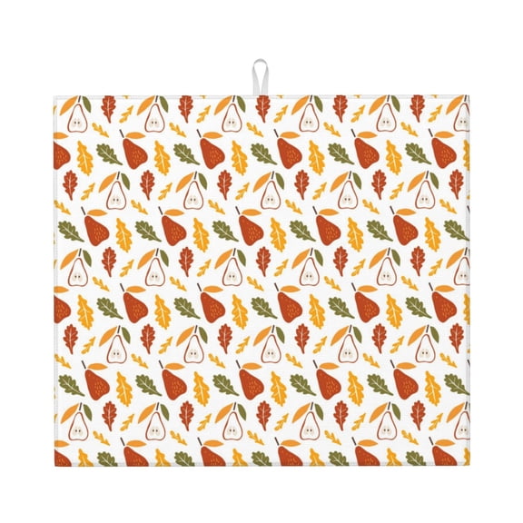 Vsdgher Autumn Pears Print Dish Drying Mat, Kitchen Counter Mat, Dish Drying Pad for Dishes, Utensils, Pots and Pans,16" x 18"