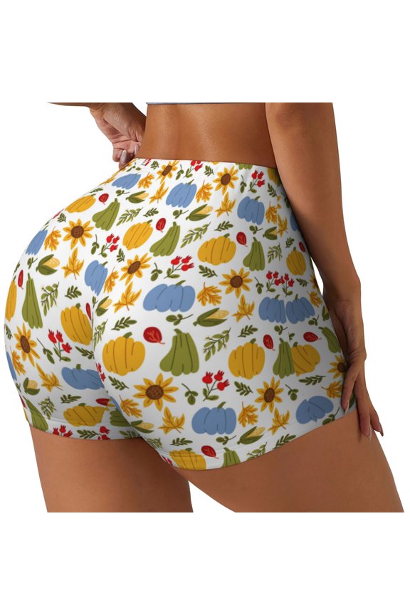 Autumn Pumpkins Blooms Workout Shorts for Women Seamless Soft Smooth Gym Yoga Scrunch Active Exercise Fitness Shorts-XX-Large