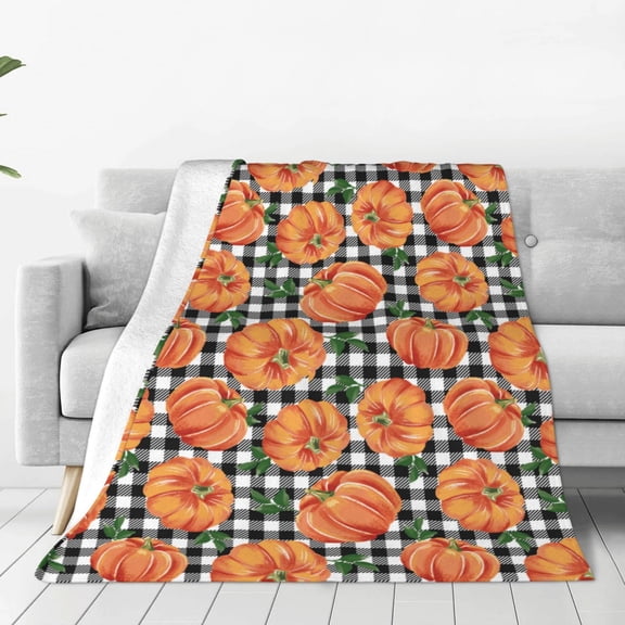 Vsdgher Autumn Pumpkins Gingham Ultra-Soft Micro flannel Blanket Throw Blankets for Couch Sofa, Bed (4 sizes)-40"x30"