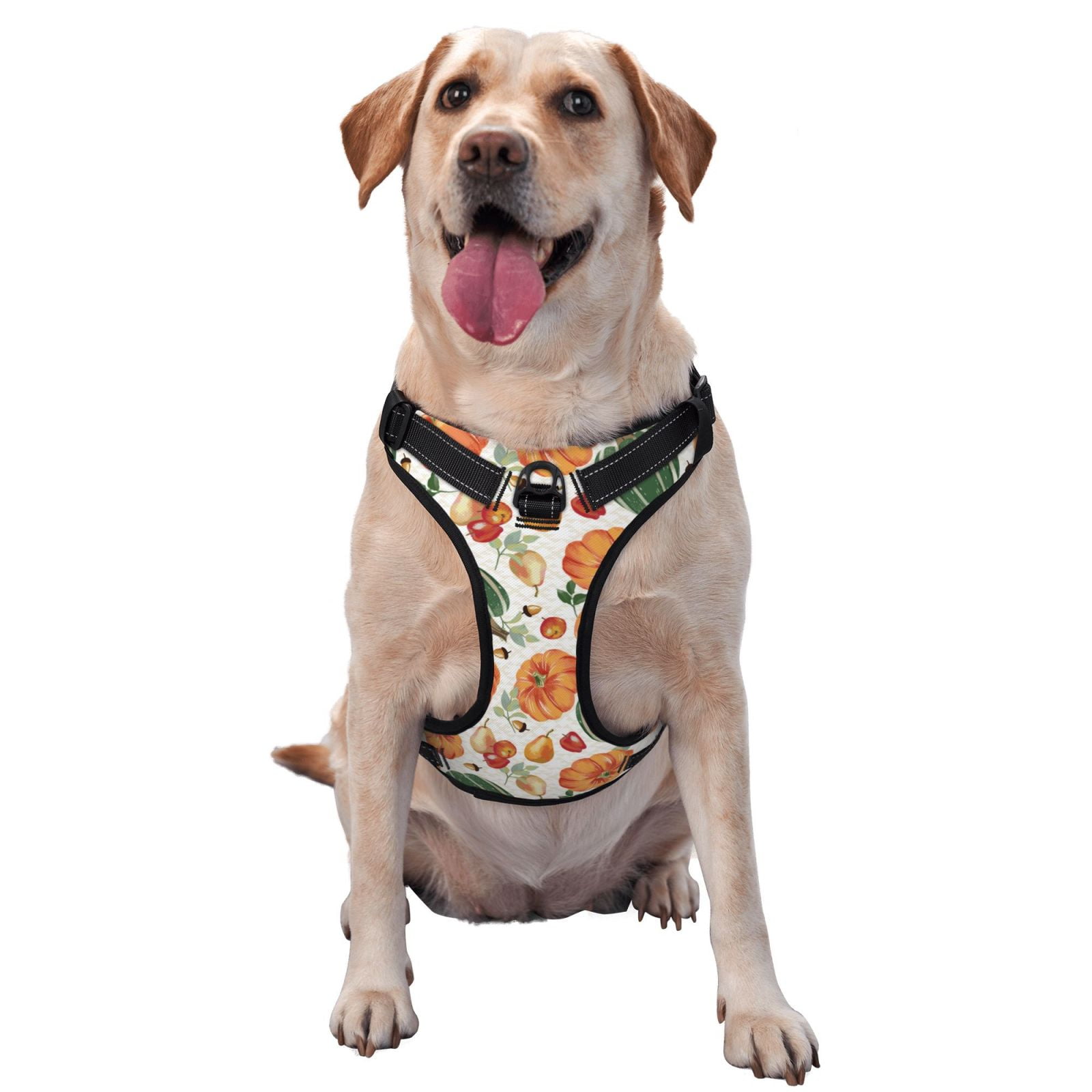 Vsdgher Autumn Pumpkins Pattern Dog Harness,No Pull Pet Harness with Soft Padded Handle,Adjustable Reflective Vest with 2 Buckles,4 Slide Buckles,S-XL