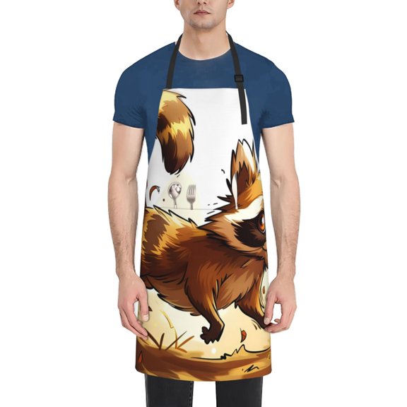 Vsdgher Autumn Raccoon In Forest Waterproof Apron with 2 Pockets Kitchen Chef Aprons Bibs for Grooming Cooking Baking Painting Gardening