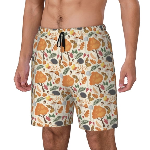 Vsdgher Autumn With Hedgehog for Mens Swim Trunks with Compression Liner Swim Shorts Swim Suits Board Shorts-Large