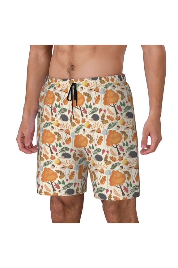 Autumn With Hedgehog for Mens Swim Trunks with Compression Liner Swim Shorts Swim Suits Board Shorts-Large