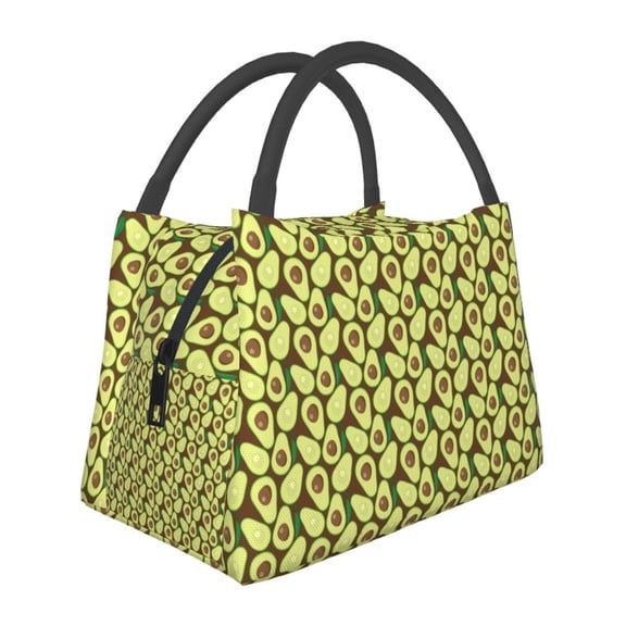 Vsdgher Avocado Print Insulated Reusable Bags with Sturdy Zipper and Handles, Foldable Totes for Hot or Cold Food Bring or Delivery