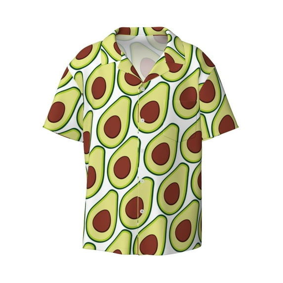 Vsdgher Avocado Print Men's Wrinkle Free Untucked Cuban Shirt Business Casual Button Down Shirts Short Sleeve Shirt