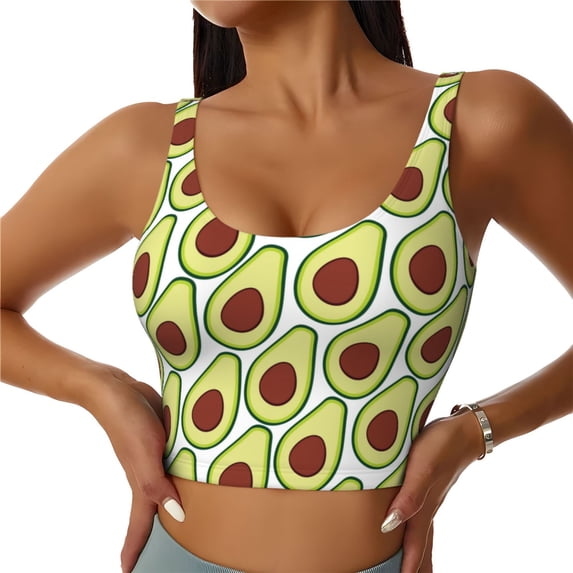 Vsdgher Avocado Print Women Sleeveless Athletic Tank Top Built-in Bra Camisole Sports Vest for Yoga Running Fitness Exercise with Removable Pads