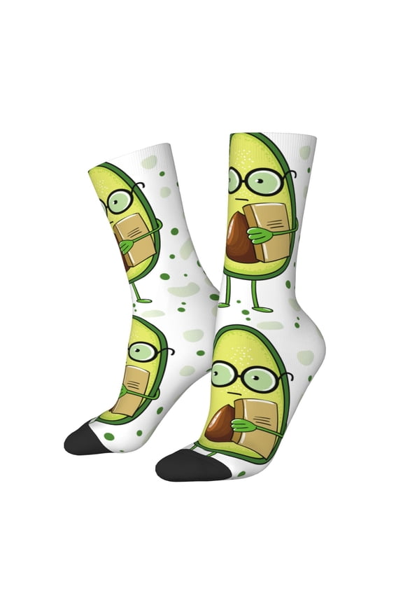Avocado with Glasses Crew Socks for Men & Women, Breathable Casual Athletic Ankle Socks