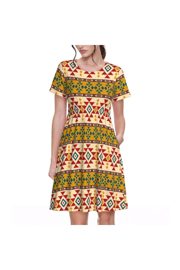Aztec for Womens Summer 2025 Casual Midi Maxi Dresses Lightweight Short Sleeve Round Neck Beach Dress -3X-Large