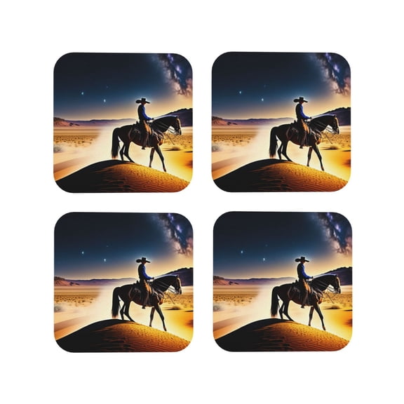 Vsdgher Azure Sky Western Desert Cowboy Leather Coasters for Drinks, Durable Drink Coasters 4 Set for Tabletop Protection, Luxurious Home Décor and Housewarming Gift ( {designName})Square
