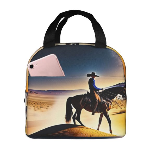 Vsdgher Azure Sky Western Desert Cowboy Lunch Bag, Lunch Box for Women Adult Men, Lunch Tote Insulated Cooler Lunch Container for Work/Office/Picnic/Travel
