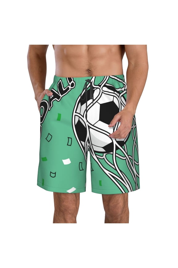 BALL INSIDE THE NET GOAL Men's Beach Shorts, Surfing shorts, Swim trunks, Quick Dry Swim Trunks for Surfing Beach Fun -Medium