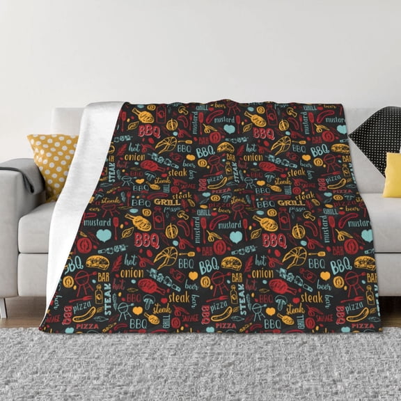 Vsdgher BBQ Barbecue Grill Pattern Fleece Throw Blanket, Horizontal Fleece Bedding Home Decor for Couch & Bed All Season Use -80"x60"