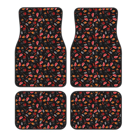 Vsdgher BBQ Car Foot Mat Set of 4 Pieces Universal Floor Liner Car Accessories Fits Most Cars, Trucks, Vans, sedans, SUV