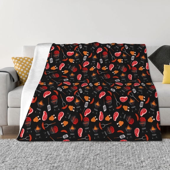 Vsdgher BBQ Pattern Fleece Throw Blanket, Horizontal Fleece Bedding Home Decor for Couch & Bed All Season Use -50"x40"