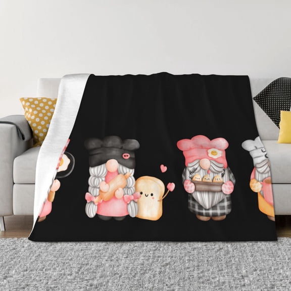 Vsdgher Baker Gnome Pattern Fleece Throw Blanket, Horizontal Fleece Bedding Home Decor for Couch & Bed All Season Use -80"x60"