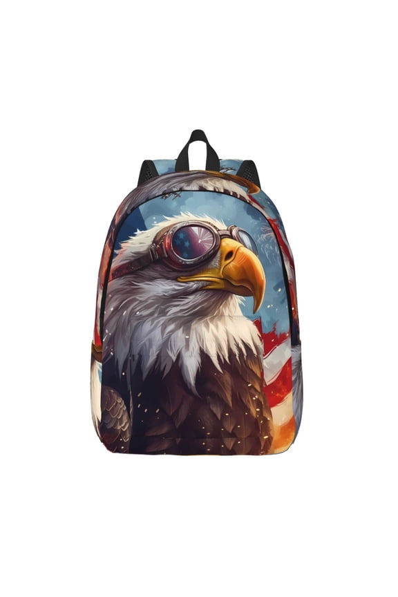 Bald Eagle Pilot Print Canvas Backpack Travel Rucksack Unisex Knapsack 15.7/17.7Inch Laptop Backpack for Work,College -Medium