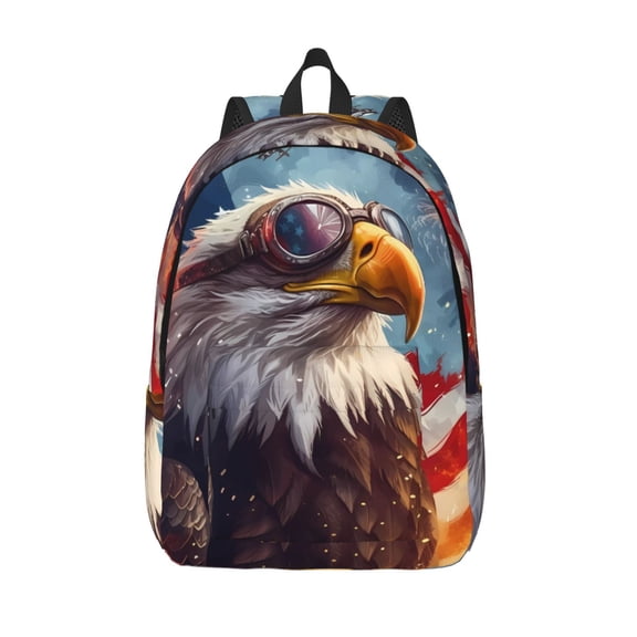 Vsdgher Bald Eagle Pilot Print Canvas Backpack Travel Rucksack Unisex Knapsack 15.7/17.7Inch Laptop Backpack for Work,College -Small